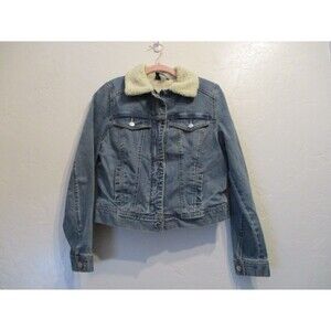 H&M Divided Womens Sz 8 Sherpa Lined Denim Jacket Blue Jean Coat Full Zip
